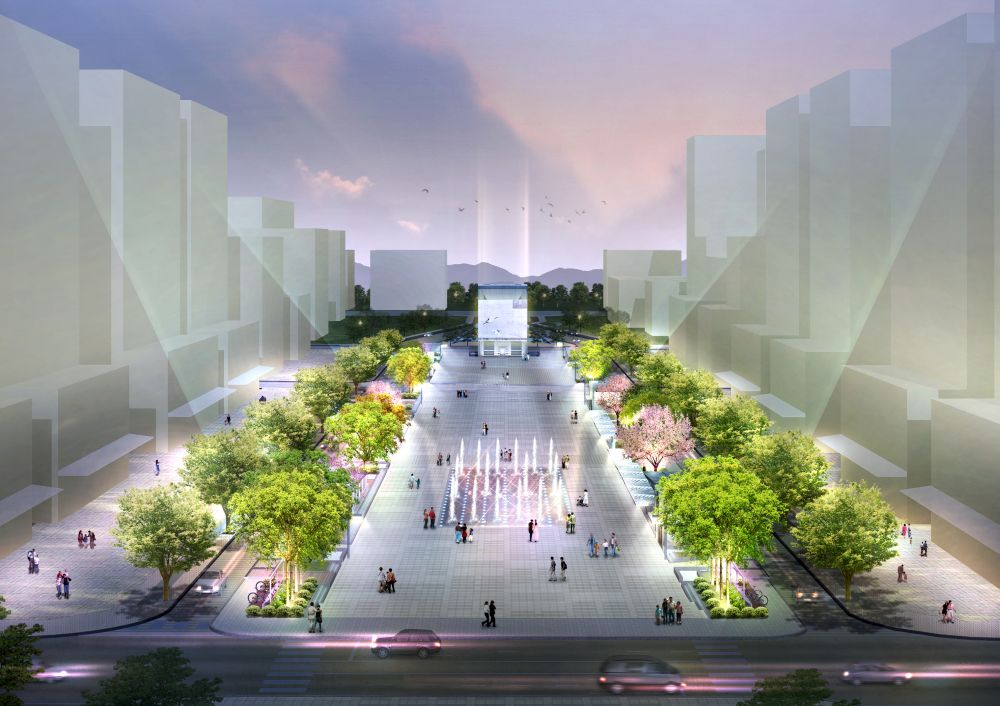 내년 완공과 함께 중앙녹지공간으로 연결될 나성동 도시상징광장 조감도.