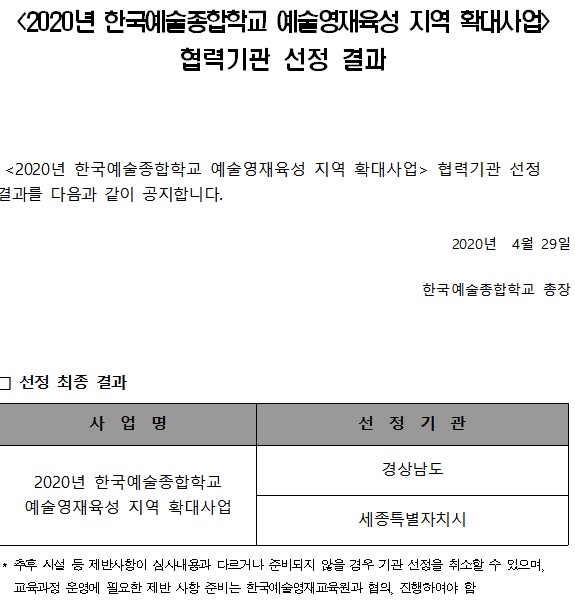 문체부가 29일 발표한 영재교육원 선정 결과. (제공=문체부)
